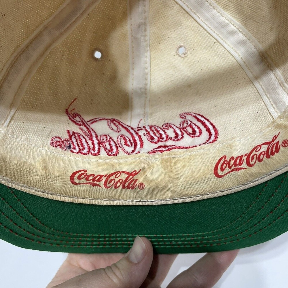 Vintage Coca Cola Snapback Hat, Cream/Red Embroidered. Louisville MFG USA, Stain - Picture 7 of 9